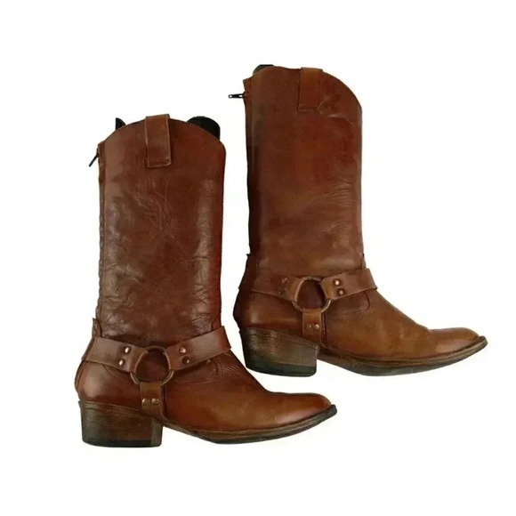 Distressed Diego Di Lucca Womens Biker Boots Brown Leather Zipper Size 8 EE - Picture 4 of 13